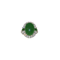 Silver Tone Green Oval Cabochon Open Ring With Clear Crystal Halo view 5