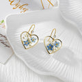 Gold Tone Blue Pressed Flower Drop Earrings in Three Geometric Shapes view 5