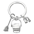 Silver Bucket Broom Gloves Housekeeping Charm Keychain view 5