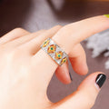 Two Tone Green Crystal Filigree Wide Band Ring Polished Metal Jewelry view 4