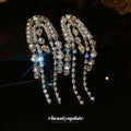 Silver Crystal Multi Chain Tassel Earrings Fashion Jewelry view 2