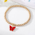 Gold Tone Beaded Colorful Butterfly Charm Stretch Bracelets view 3