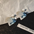 Gold and Silver Mirror Heart Drop Earrings Pearl Studs view 2