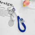 Woven Cord Tennis and Badminton Racket Keychain With Ball Charm view 3