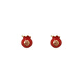 Red Enamel Fortune Bag Stud Earrings Gold Fu Character view 5