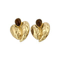 Gold Hammered Heart Tiger Eye Necklace And Stud Earrings view 5
