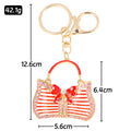 Red Enamel Striped Handbag Keychain Bow Rhinestone Gold Clasp view 3
