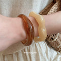 Acrylic Irregular Open Cuff Bangles Beige and Dark Brown view 3
