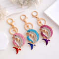 Rhinestone Mother Baby Dolphin Keychain Metal Ocean Charm view 2