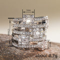 Silver Multi Band Cross Ring Emerald Cut Halo Clear Stones view 4