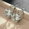 Round Clear Cubic Zirconia Lever Back Earrings Silver Tone 8mm view 2