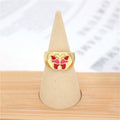 Gold Tone Butterfly Enamel Signet Rings in Four Bright Colors view 2