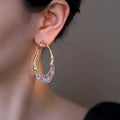 Clear Resin Teardrop Earrings with Hammered Gold Tone Hoops view 2