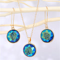 Gold Tone Round Druzy Necklace and Long Hook Earring Options view 1