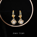 Gold Double Band Huggie Earrings With Zircon Ball Drop view 4
