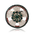 Round Crystal Wreath Brooch Emerald Center Red Green Rim view 1