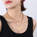 Gold Steel Double Layer Square Tag Paperclip Necklace view 4