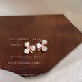 Mini White Pink Enamel Three Petal Flower Gold Tone Studs view 1