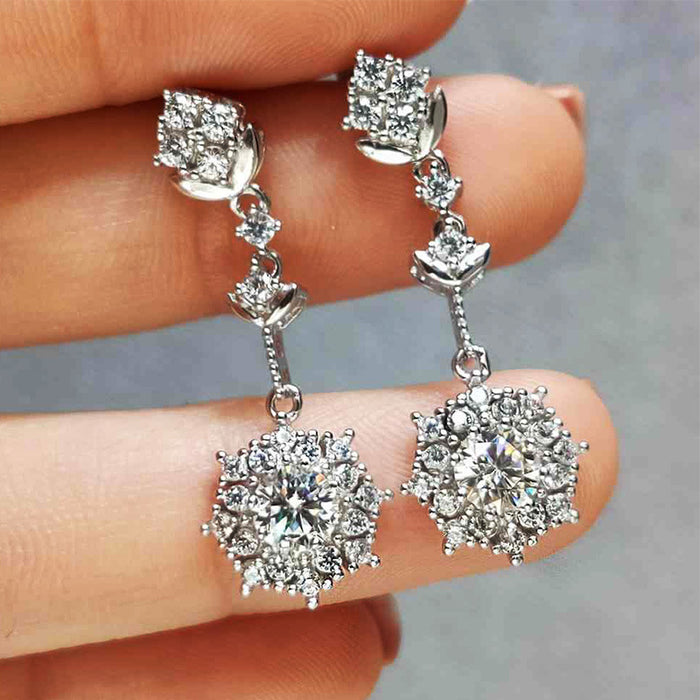 Silver Tone Geometric Clear Stone Cluster Drop Earrings