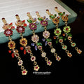 Crystal Floral Leaf Drop Earrings In Green And Red view 1
