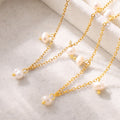 Gold Titanium Steel Freshwater Pearl Station Dangle Necklace view 2