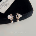Gold Pearl Rose Flower Drop Earrings With Clear Stones view 1