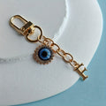 Gold-Tone Rhinestone Evil Eye Charm With Letter Cutout Pendant view 11