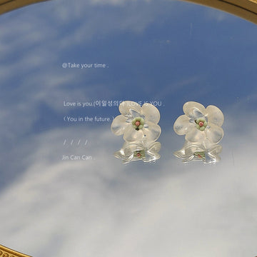 Clear Translucent Acrylic Flower Stud Earrings Pair