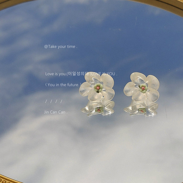 Clear Translucent Acrylic Flower Stud Earrings Pair