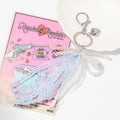 Silver Pearl Bow Lace Ribbon Keychain Heart Charm Light Blue view 2
