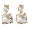 Gold Tone Clear Double Stone Square Drop Stud Earrings view 5