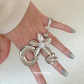 Metal Teardrop Open Ring Flower Pearl Ring 3 Styles view 3