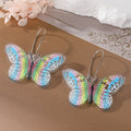 Silver Tone Colorful Printed Acrylic Butterfly Kidney Wire Drop Earrings view 7