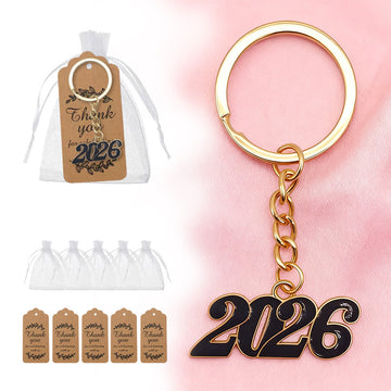 Black Enamel 2026 Numeral Keychain Gold Split Ring Chain