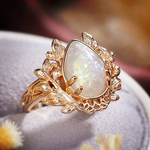 Image 2 showing iridescent teardrop openwork leaf ring