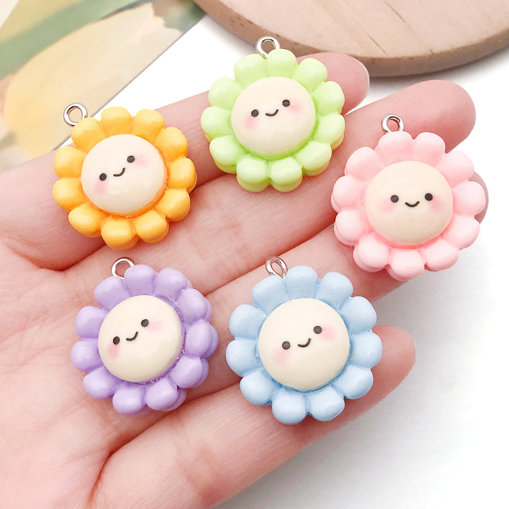 Resin Smiley Sunflower Flower Charm Pendant for DIY Earrings Necklace Bracelet Accessories