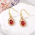 Gold Tone Crystal Teardrop Hook Earrings in Green Red and Clear view 5