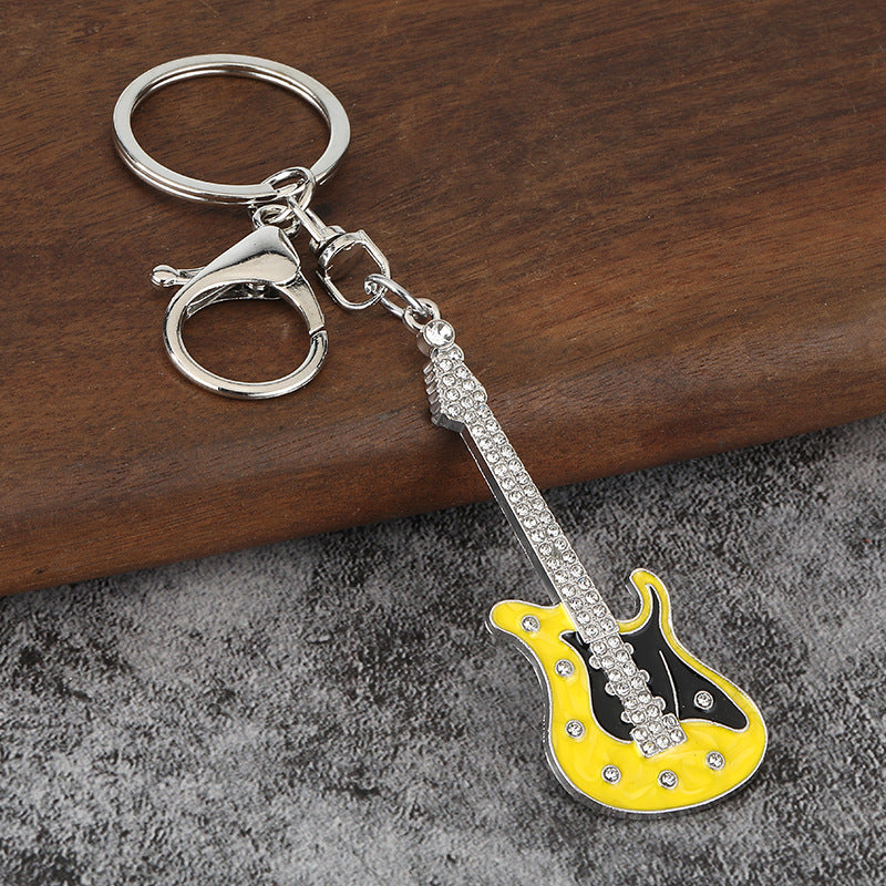 Mini Electric Guitar Enamel Keychain Metal Instrument Bag Charm