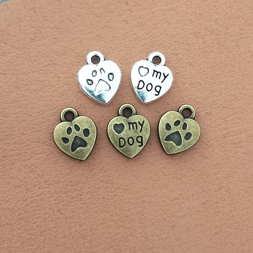 Paw and My Dog Heart Charm shown in front detail view