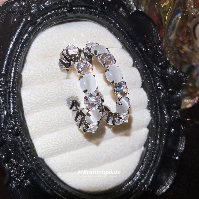 Gunmetal Crystal Hoop Stud Earrings with Polished Metal Tone Details