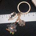 Black Owl Spider Web and Branch Halloween Enamel Charm Keychain view 3