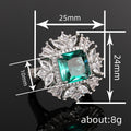Oversized Green Square Stone Floral Cluster Ring In Silver Tone view 4