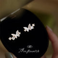 Gold Tone Pearlescent Wing Butterfly Clear Stone Stud Earrings view 3