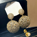 Gold Tone Large Crystal Lattice Ball Drop Earrings view 1