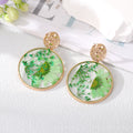 Clear Resin Pressed Flower Round Drop Stud Earrings in Six Colors view 5