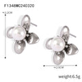 Flower Petal Stud Earrings White Pearl Center Gold Steel view 7