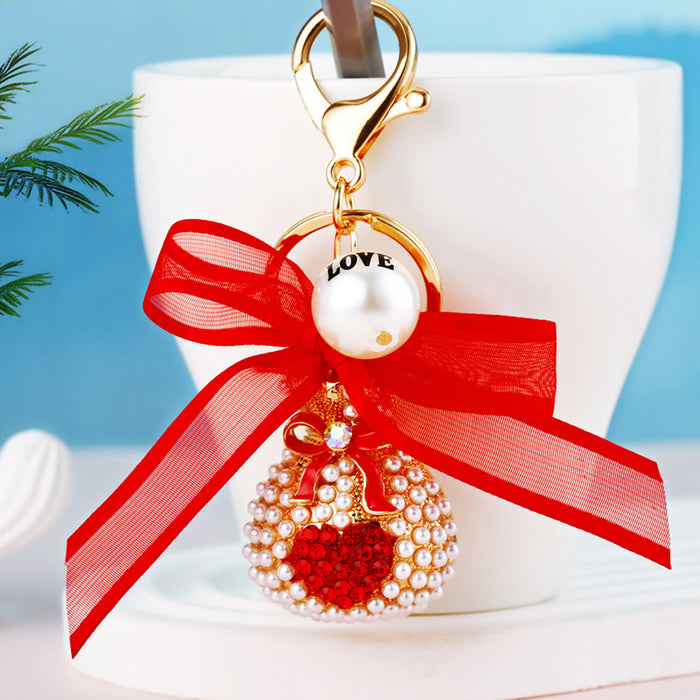 Pearl Heart Fortune Pouch Keychains with Sheer Bows and Bare Loops