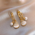Gold Tone White Gourd And Pearl Charm Hoop Earrings view 3