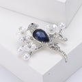 Bird On Pearl Flower Branch Brooch Blue Burgundy Crystal view 4