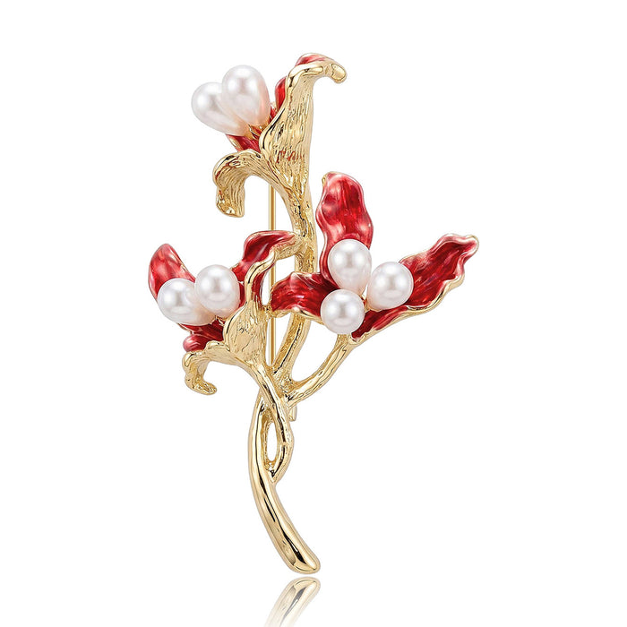 Crystal Flower Branch Brooch with Red or Purple Petals
